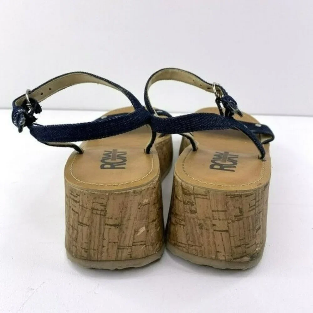 VTG Y2K 90s Roxy Quicksilver Sandals Women Size 8 Platform Cork Wedge Denim Jean